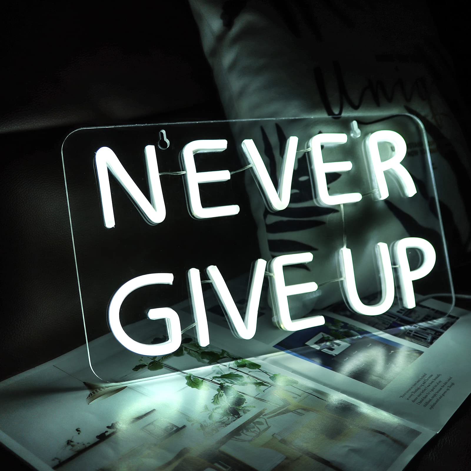 Vinray Never Give Up Neon Sign for Wall Decor,Inspire Slogan for